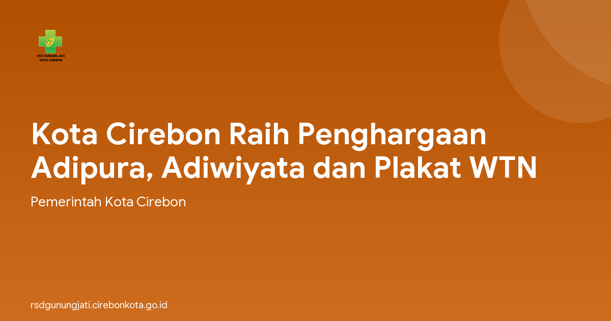 Kota Cirebon Raih Penghargaan Adipura, Adiwiyata dan Plakat WTN